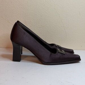 Gucci Satin Block Heel Loafer Pumps Size 35.5